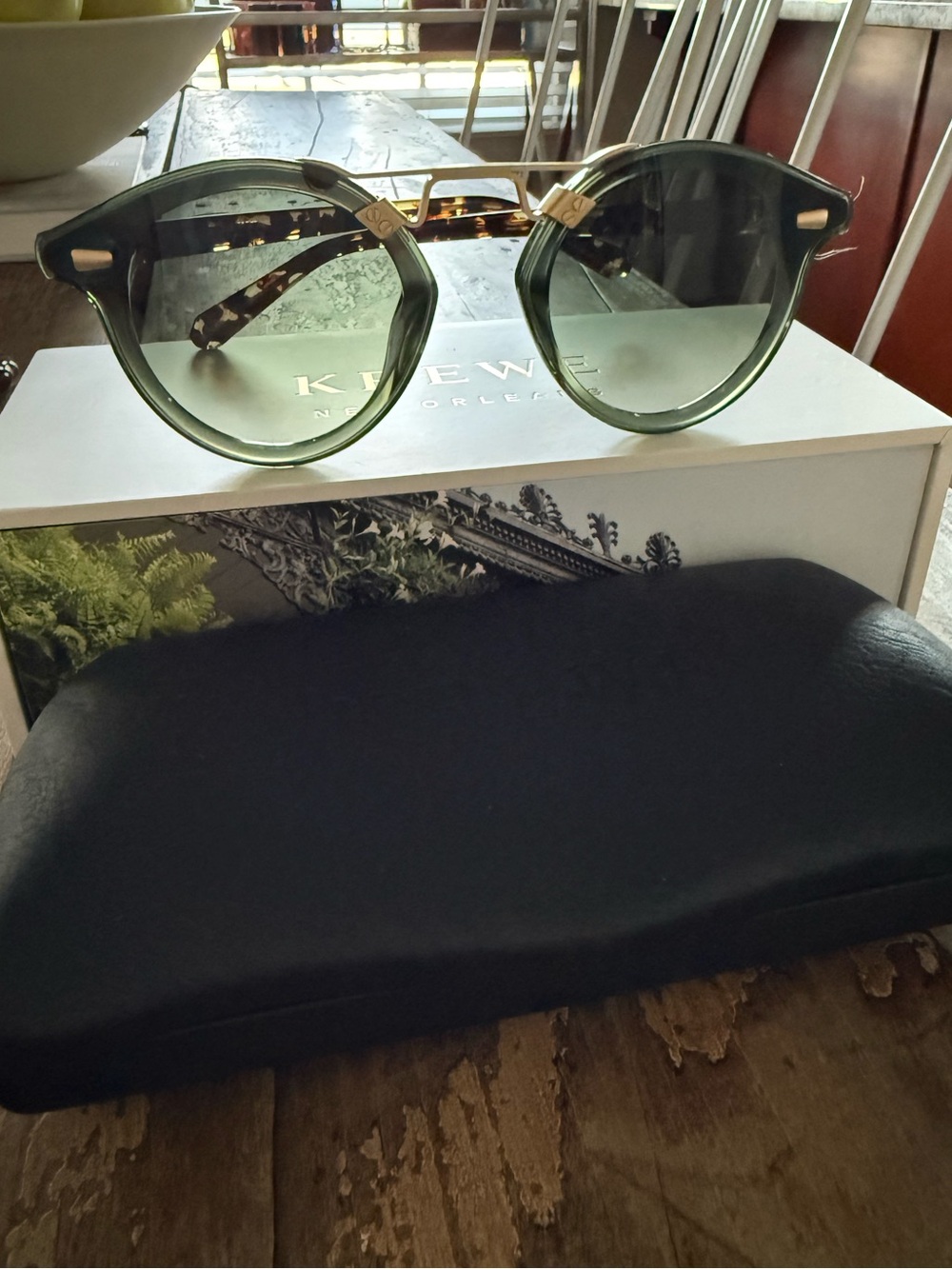 NEW KREWE Round Sunglasses in Olive Green with Gold Bridge